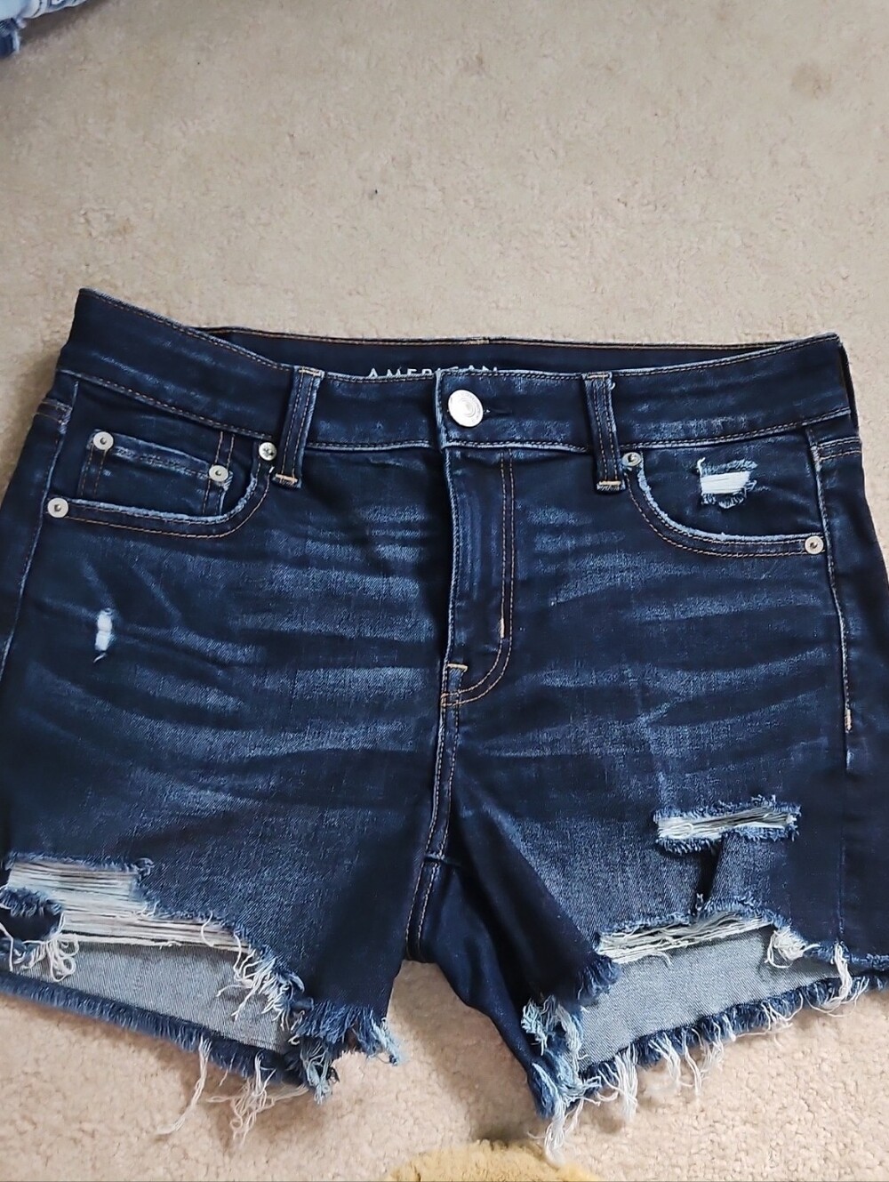 American Eagle Outfitters Dark Blue Distressed Denim Shorts
